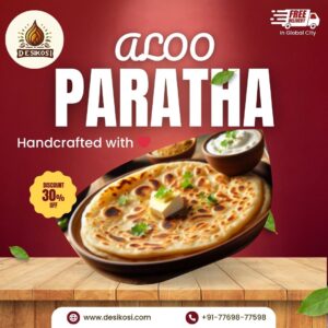 Aloo Paratha can be served with butter milk, pickle, and curd on the side