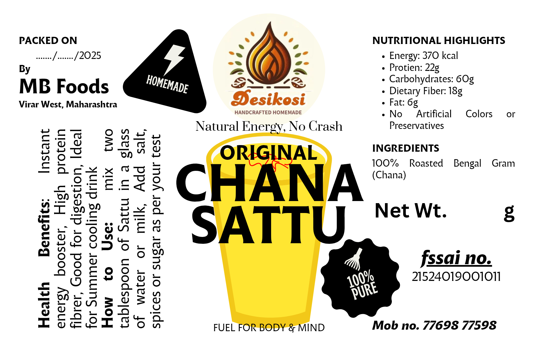 High Protein Chana Sattu (Bengal Gram Flour) 2kg - Superfood for Weight Loss & Digestion - Image 2